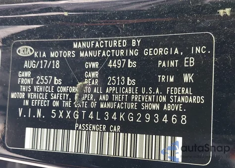 2019 Kia Optima S z USA, uszkodzony, nr VIN 5XXGT4L34KG293468